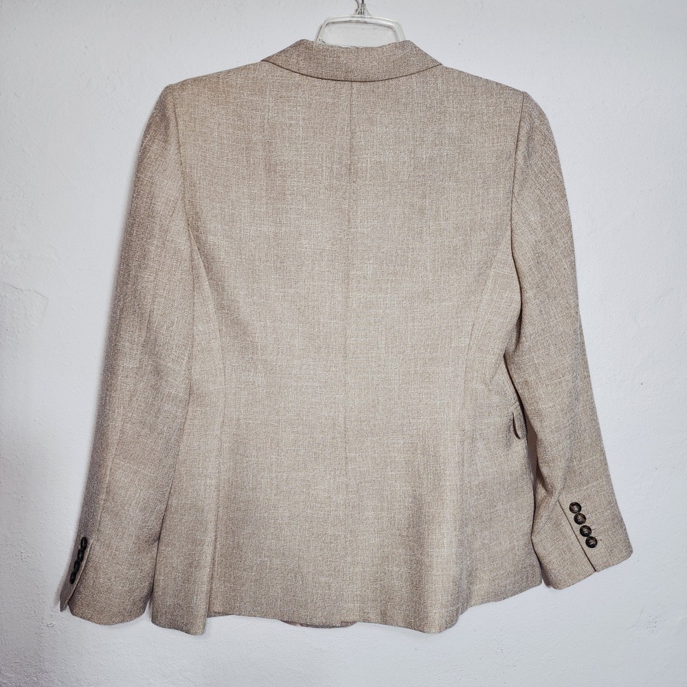DKNY Blazer Jacket 12 Tan Beige Professional Office Career Linen Look Button - Picture 2 of 8